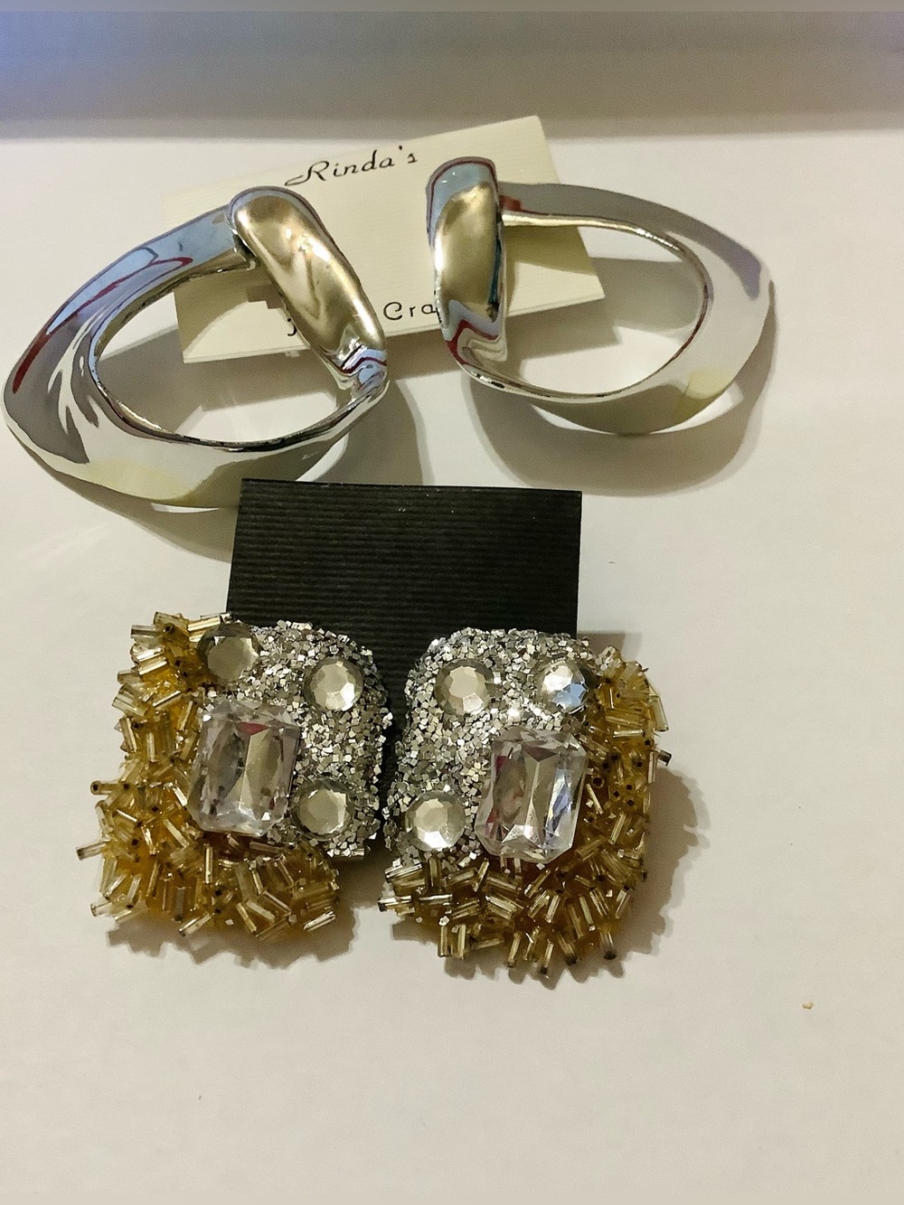 Vintage Silver and Gold Crystal Beaded Earrings and hoops 80/90s